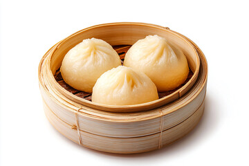 a bamboo basket filled with four dumplings
