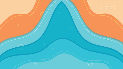 Creative abstract background with smooth ocean waves and beach elements in layered blue and orange tones