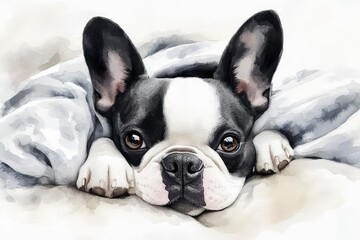 A lovely watercolor card, a cute French bulldog, a radiant blanket and a warm atmosphere