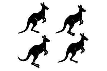 set of kangaroo vector silhouette illustration on white background