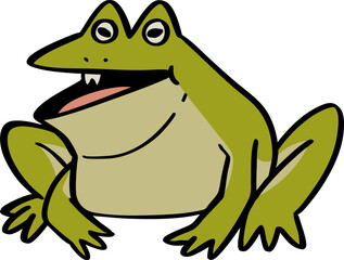 hand drawn cute cartoon character of a frog illustration.