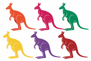 set of kangaroo vector silhouette illustration on white background
