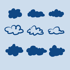 Fototapeta premium Abstract Vector Illustration of Blue Cloud Shapes, Minimalist Sky Elements for Weather Icons, Backgrounds, and Design Templates