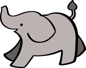 hand drawn cute cartoon character of an elephant.