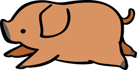 hand drawn cute cartoon character of a pig.