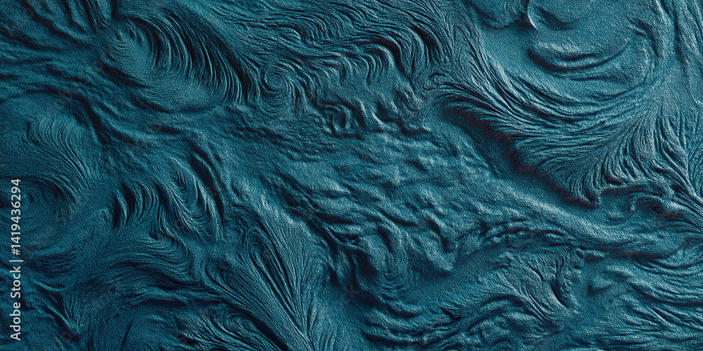 Poster teal textured surface with swirling, wave-like patterns, creating a dynamic and abstract design, ide