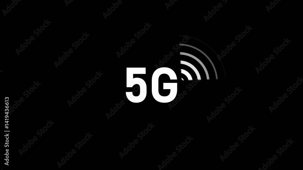 Poster 5g network signal animation. radio wave signal with fast speed network concept. 5g text made of meta