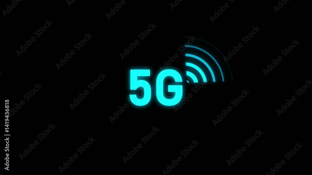 Poster 5g network signal animation. radio wave signal with fast speed network concept. 5g text made of meta