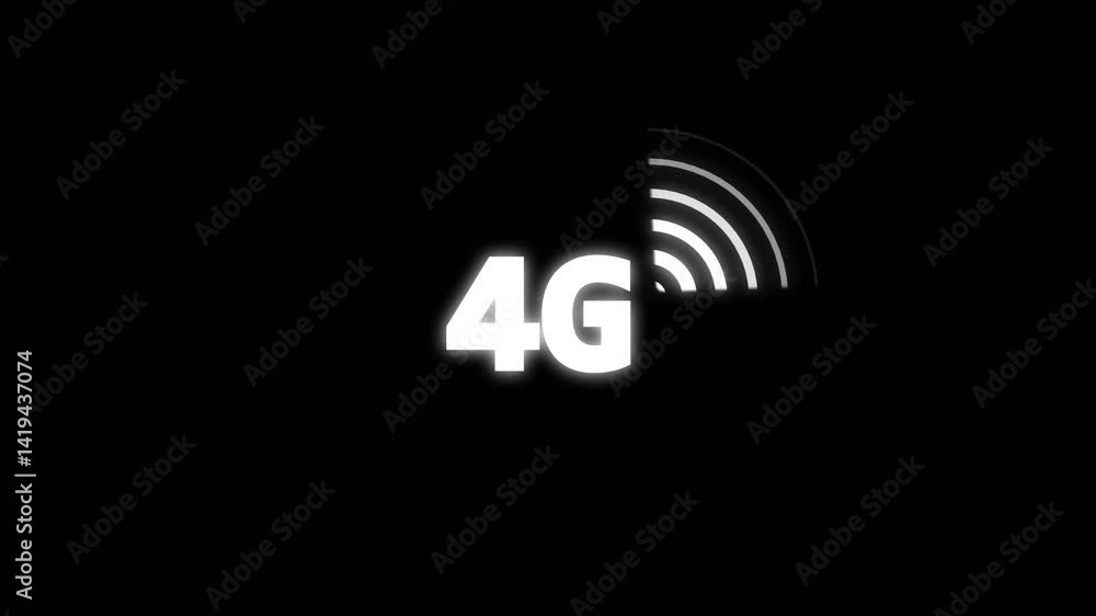 Poster 4g network signal animation. radio wave signal with fast speed network concept. 4g text made of meta