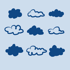 Obraz premium Abstract Vector Illustration of Blue Cloud Shapes, Minimalist Sky Elements for Weather Icons, Backgrounds, and Design Templates