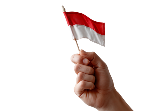 hand holding a Indonesia flag
