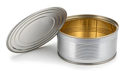 Open Silver Tin Can with Golden Interior – Product Photography V4