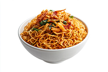 a bowl of noodles with meat and vegetables