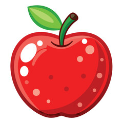 Red Apple Cartoon with Green Leaf on White Background