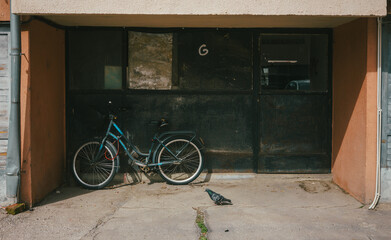 Parked bicycles and a pigeon