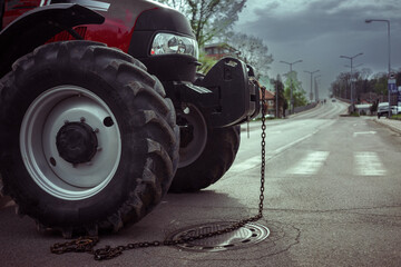 Blockade of a city street with a tractor