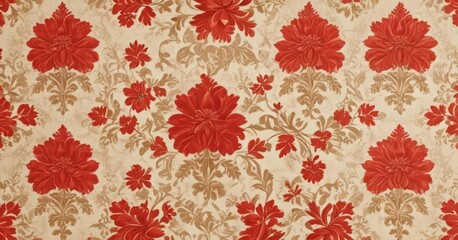 Bold red floral damask on cream vintage wallpaper , vintage wallpaper, house, classic
