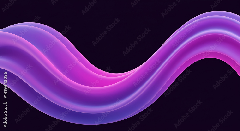 Poster a wavy purple and pink gradient ribbon flowing across a dark background in a digital rendering style