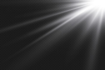 White glowing light rays. On a transparent background.