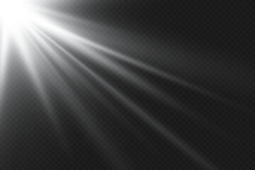 White glowing light rays. On a transparent background.