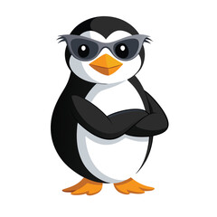 Obraz premium Standing Penguin Cartoon Character with Sunglasses and Crossed Arms Design