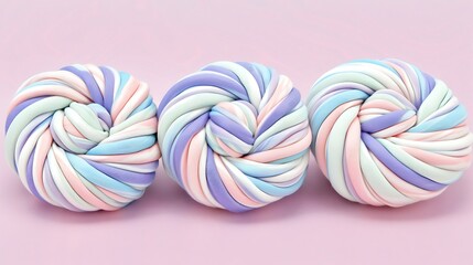 Pastel colored marshmallow swirls on a pink background create a delightful sweets art