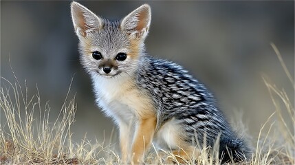 Spotted Fox Kit in Dry Grassland