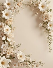 Delicate cream backdrop, blooming floral motif, elegant design, graphic, elegant