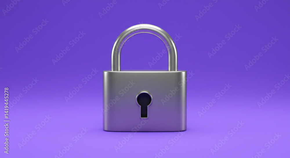 Aufkleber a silver padlock centered on a purple background with a simple and clean minimalist presentation sty
