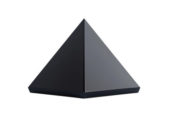 Black marble pyramid with smooth reflective surface on transparent background