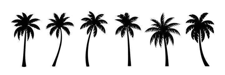 Obraz premium Palm tree silhouette set. Tropical vector art on white