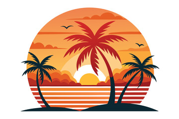 Tropical Palm Tree Silhouettes with Sunset over Ocean Design