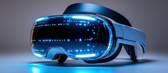 Futuristic VR Headset Glowing with Blue Lights
