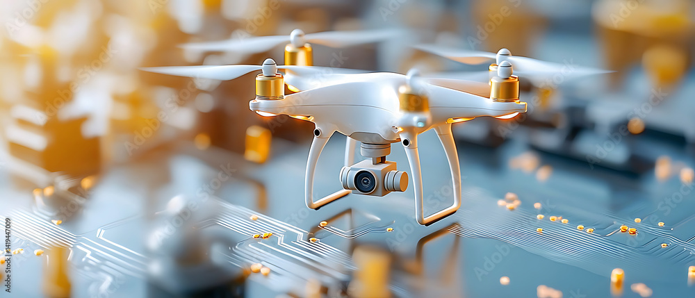Poster innovative drone technology showcase urban environment image capture futuristic setting close-up vie