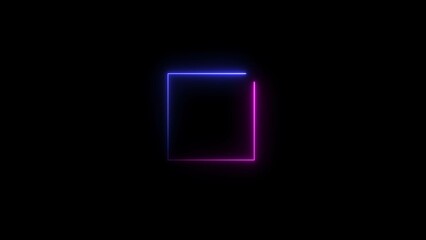 Neon glowing shapes animation. circle and rectangles on black background.	
