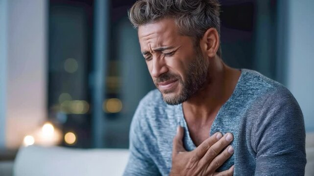 Man suffering strong chest pain, possible heart attack