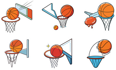 Basketball drop into the net vector art design set