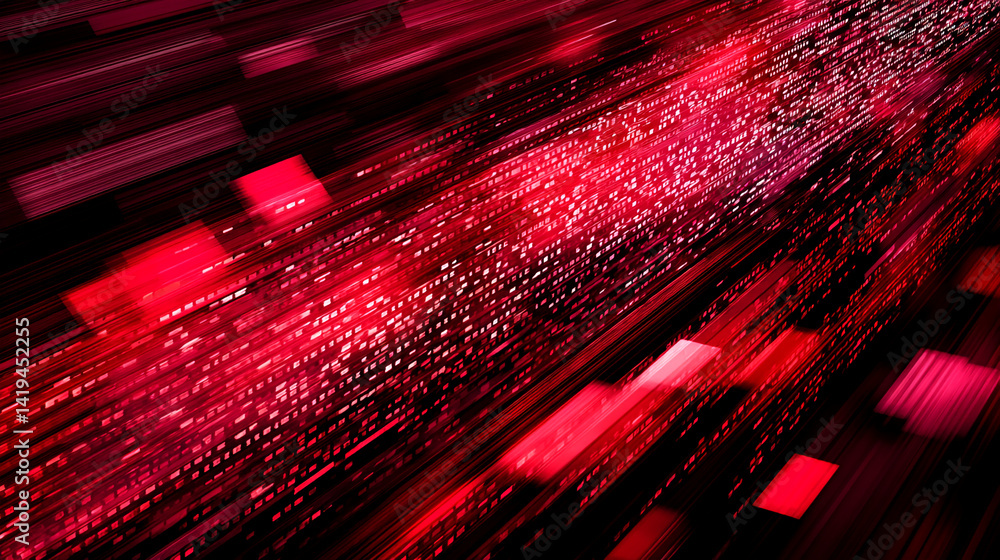 Aufkleber abstract red and black digital texture, dynamic streaks of light, suggesting fast data flow or techn