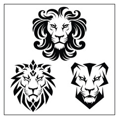 Lion Head Silhouette Bundle – Black Wild Animal Vector Icons for Logos and Designs