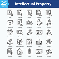 Intellectual Property Rights is a collection of icons in sheet format representing legal elements and protection of intellectual property rights in the digital era.