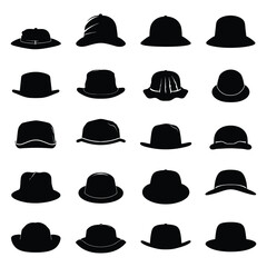 Various caps and hats simple minimal black silhouettes