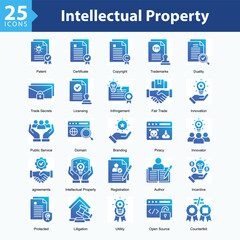 Intellectual Property Rights is a collection of icons in sheet format representing legal elements and protection of intellectual property rights in the digital era.