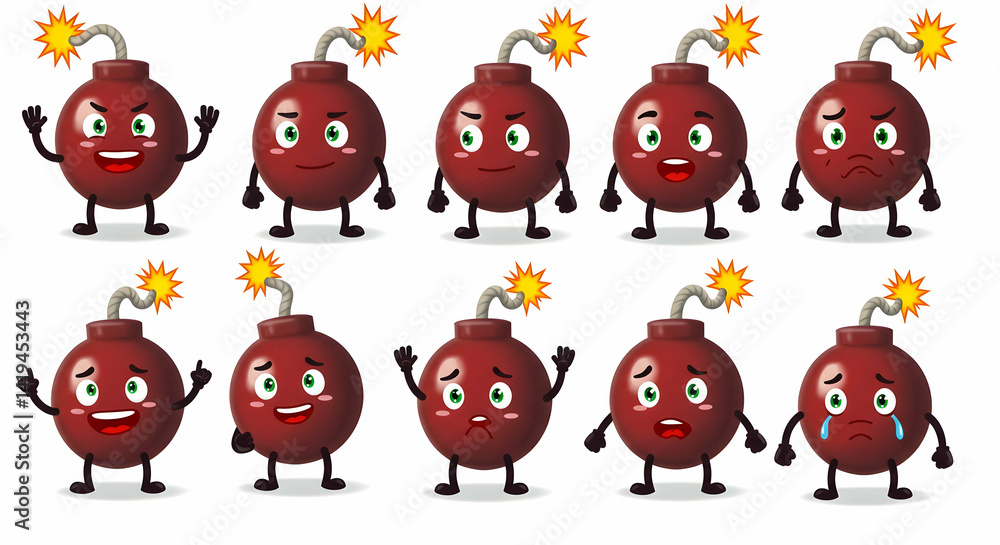 Poster bomb character set with various expressions and poses