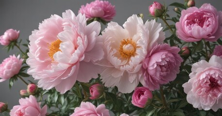 Lush pink peony and rose blossoms  Ample white space  Ideal for design , pretty, bloom