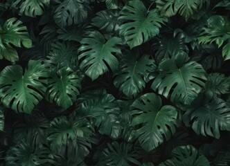Luxurious dark green & emerald tropical leaf pattern  Lush, textured foliage , foliage, print, background
