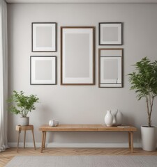 Bright, empty frames in contemporary home, perfect for mockup,  white wall,  clean,  scandi