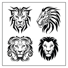 Lion Head Silhouette Bundle – Black Wild Animal Vector Icons for Logos and Designs