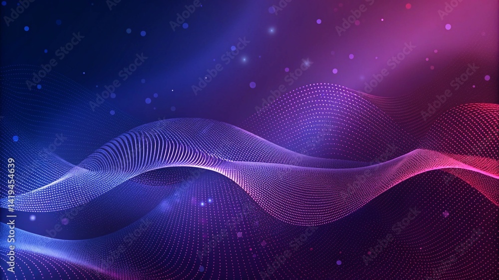 Poster abstract background of a blue and purple gradient with wavy dotted patterns, ideal for digital desig