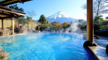 Obraz premium Serene Onsen with Mount Fuji View
