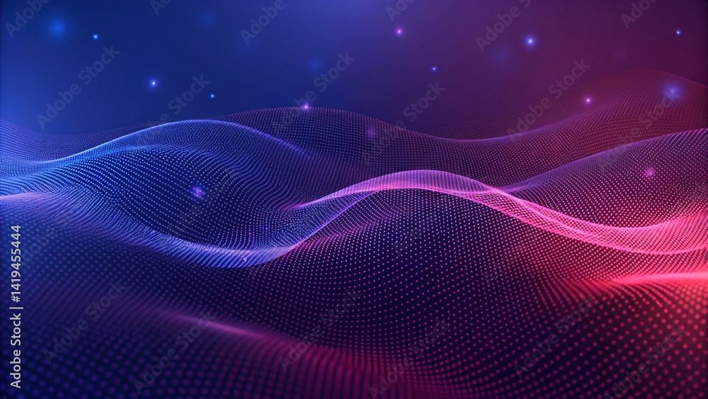 Poster abstract background of a blue and purple gradient with wavy dotted patterns, ideal for digital desig